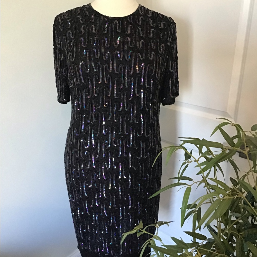 Vintage cocktail dress - Black with iridescent sequins